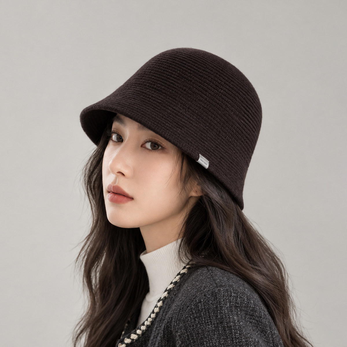 复古棕咖色羊毛渔夫帽女秋冬显脸小素颜盆帽柔软舒适通勤百搭帽子