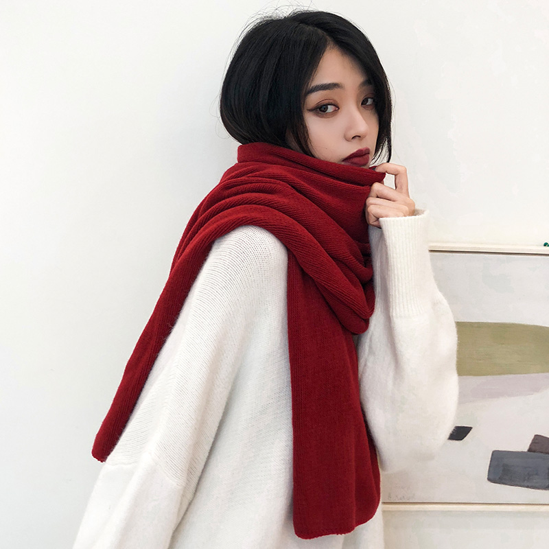 红色可爱少女针织毛线围巾保暖