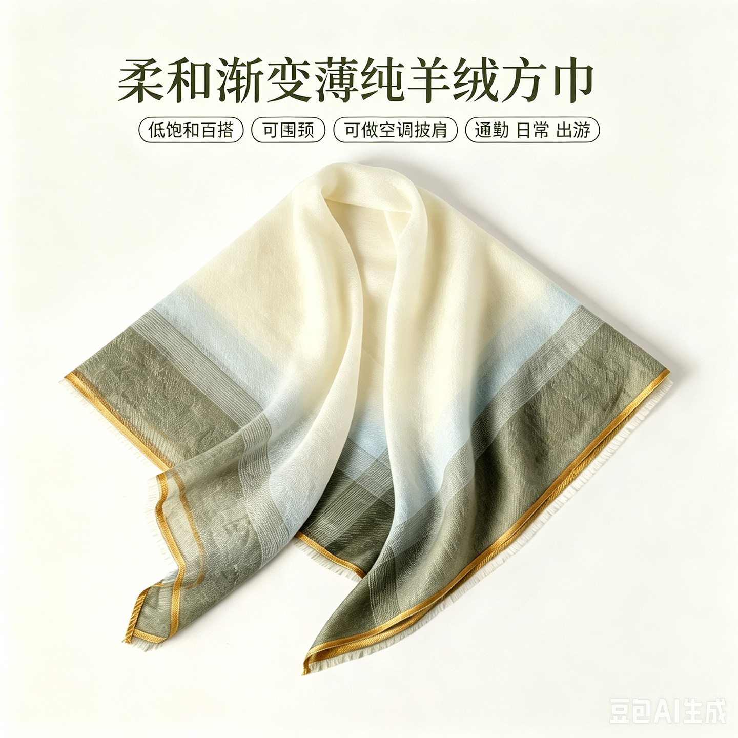 纯羊绒渐变条纹70方巾护颈披肩女