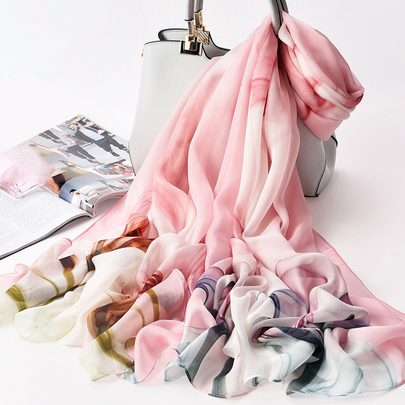 超大雪纺丝巾女春秋高端真丝100%桑蚕丝围巾披肩杭州丝绸送妈妈礼