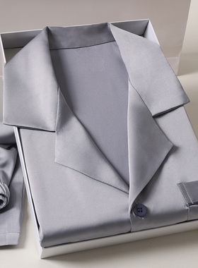 简约风灰色春夏季冰丝睡衣男款男士短袖休闲宽松家居服套装可外穿