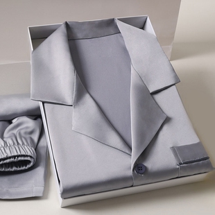 简约风灰色春夏季冰丝睡衣男款男士短袖休闲宽松家居服套装可外穿