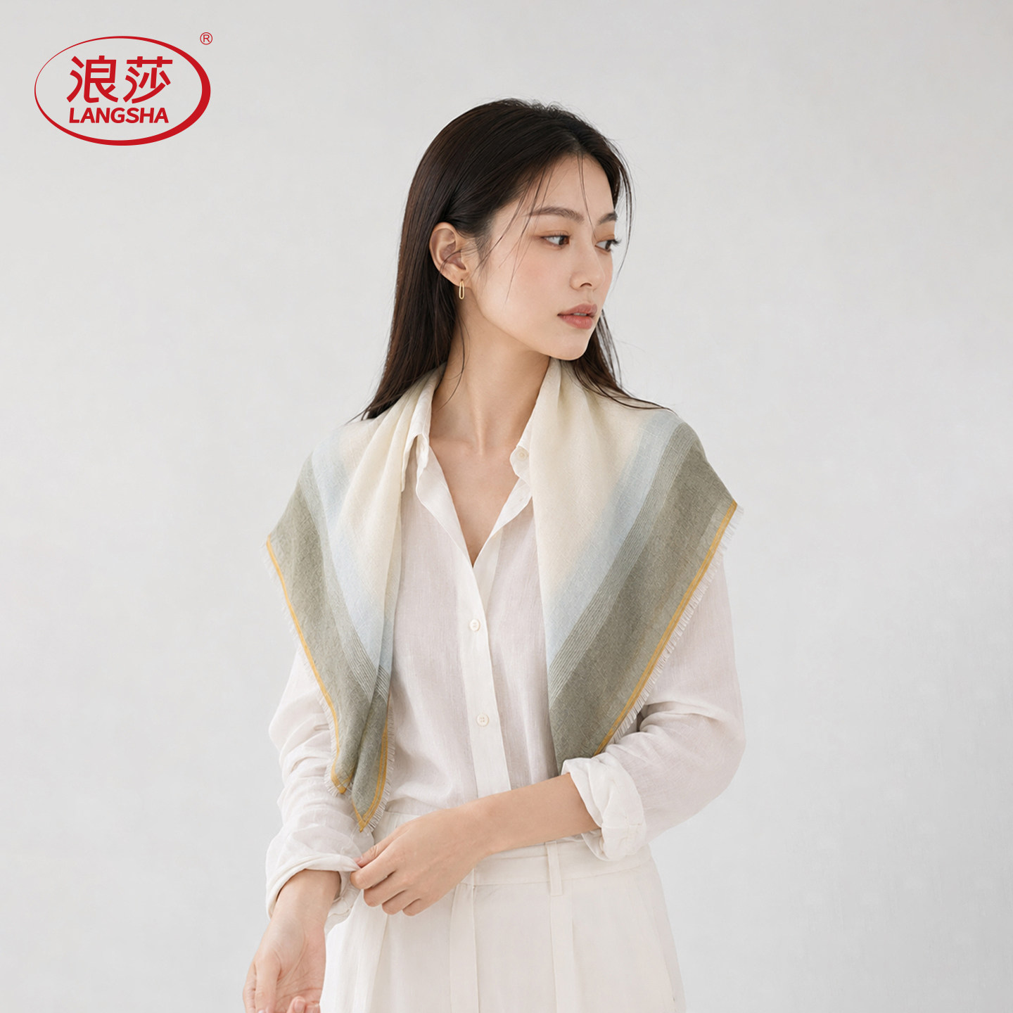纯羊绒渐变条纹70方巾护颈披肩女