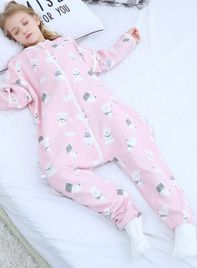 宝宝睡袋夏季薄款春秋防踢被神器儿童夏天睡袋分腿6层纱布中大童