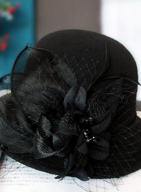 秋冬羊毛呢礼帽韩版百搭花朵盆帽优雅渔夫帽子女潮英伦风时装帽潮