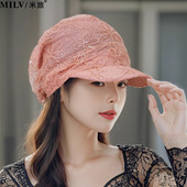 帽遮白发头巾帽 透气优雅时装 帽子女士新款 春夏蕾丝网纱鸭舌帽薄款