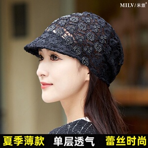 包头帽女夏季蕾丝鸭舌帽