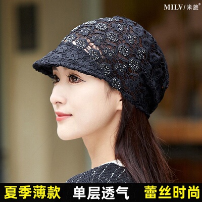 包头帽女夏季蕾丝鸭舌帽