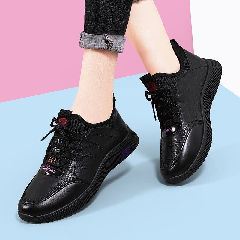 防水皮面运动鞋女麦当劳久站不累脚加绒黑色工作鞋防滑妈妈厨房鞋,女鞋,深口单鞋,淘宝优惠券,粉丝福利购,淘宝优惠卷