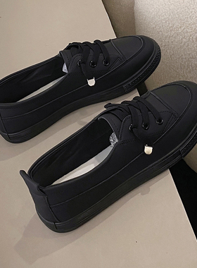 全黑色工作鞋女软底舒适女鞋久站不累脚厨房上班鞋防水纯黑运动鞋