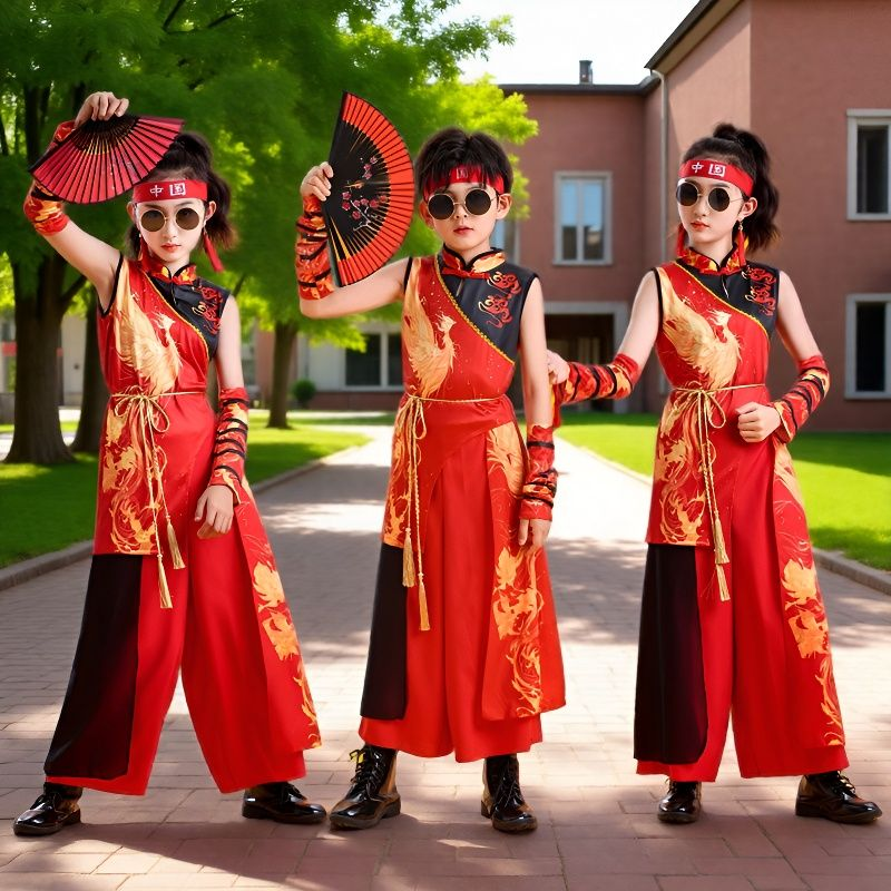 六一儿童演出服中国风舞蹈服模特走秀爵士街舞男女童潮服酷帅套装