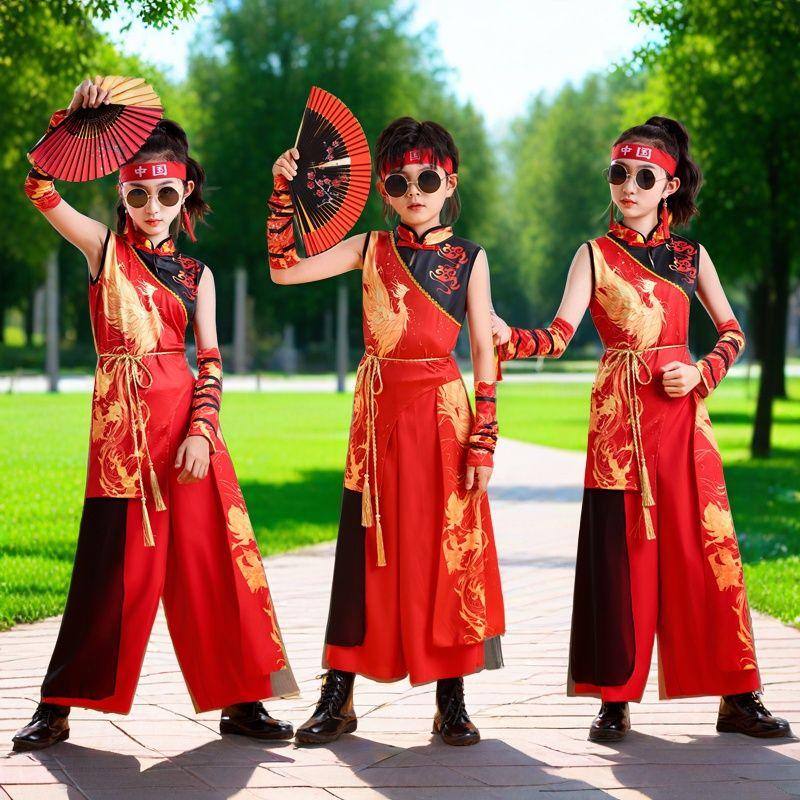 六一儿童演出服中国风舞蹈服模特走秀爵士街舞男女童潮服酷帅套装