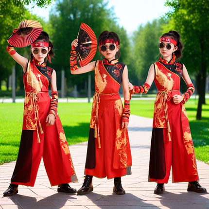 六一儿童演出服中国风舞蹈服模特走秀爵士街舞男女童潮服酷帅套装