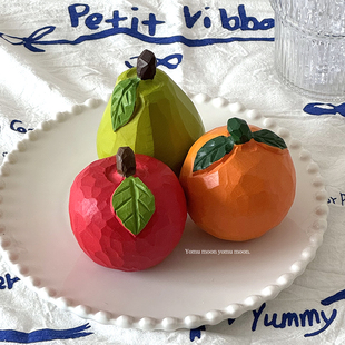 水果物语 平安喜乐心想事成苹果橙梨创意木雕祝福礼品摆件纯手工