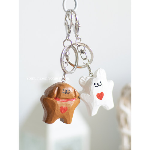 手牵手 线条小狗可爱创意木雕摆件挂件钥匙圈送朋友情侣礼物礼品