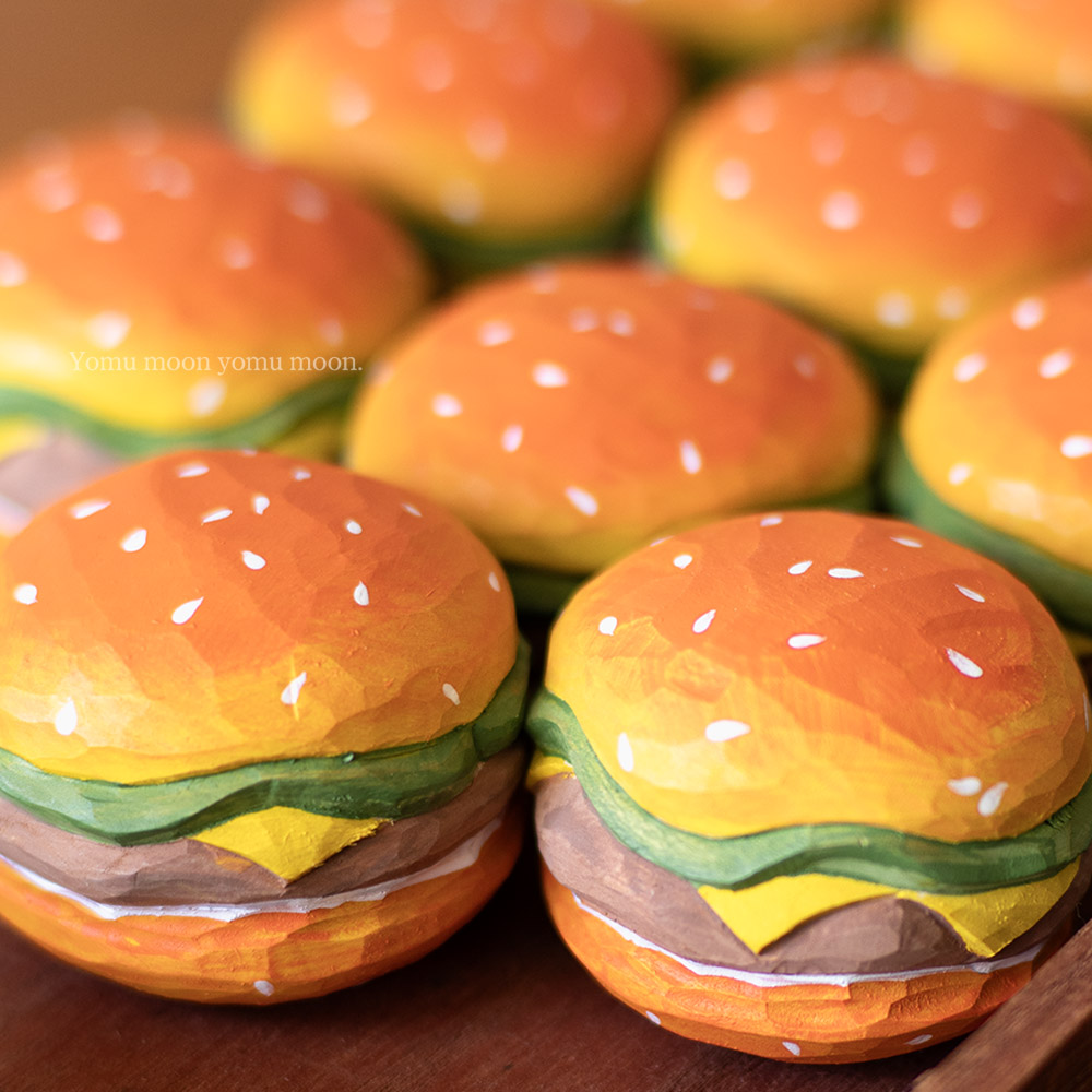 木雕汉堡可爱桌面摆件