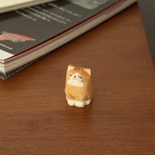 小橘猫 手作小猫木雕可爱治愈好物桌面摆件礼物礼品纯手工