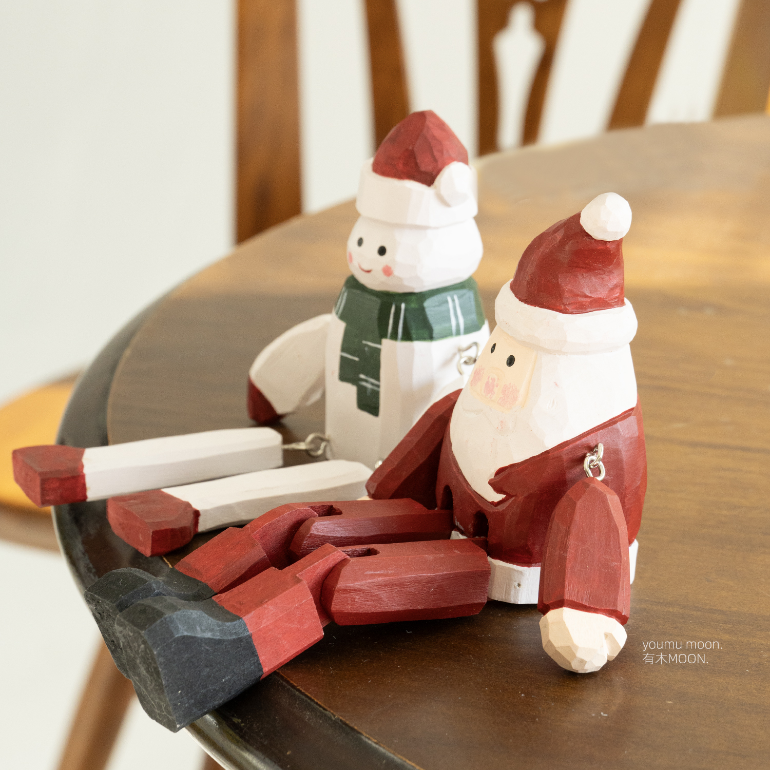 圣诞限定吊脚木雕 圣诞老人雪人桌面装饰摆件高级感创意礼物手工