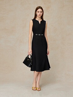 莫佐MOJO夏新品 连衣裙 2026千金名媛小黑裙轻奢典雅黑小V领无袖