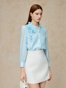 浪漫提花雪纺衬衫 2026法式 立体蓝花楹设计感上衣 MOJO夏新品 莫佐