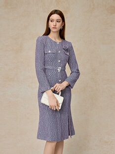 莫佐 2026千金名媛风小香连衣裙轻奢花纱粉紫色鱼尾裙 MOJO夏新品