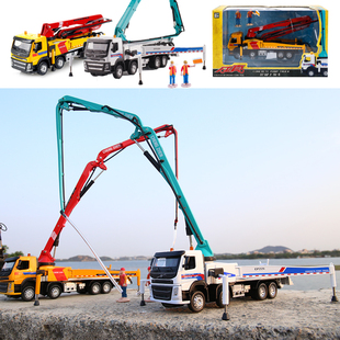 彩珀合金泵车高空水泥浇灌车重型工程车模型儿童玩具盒装