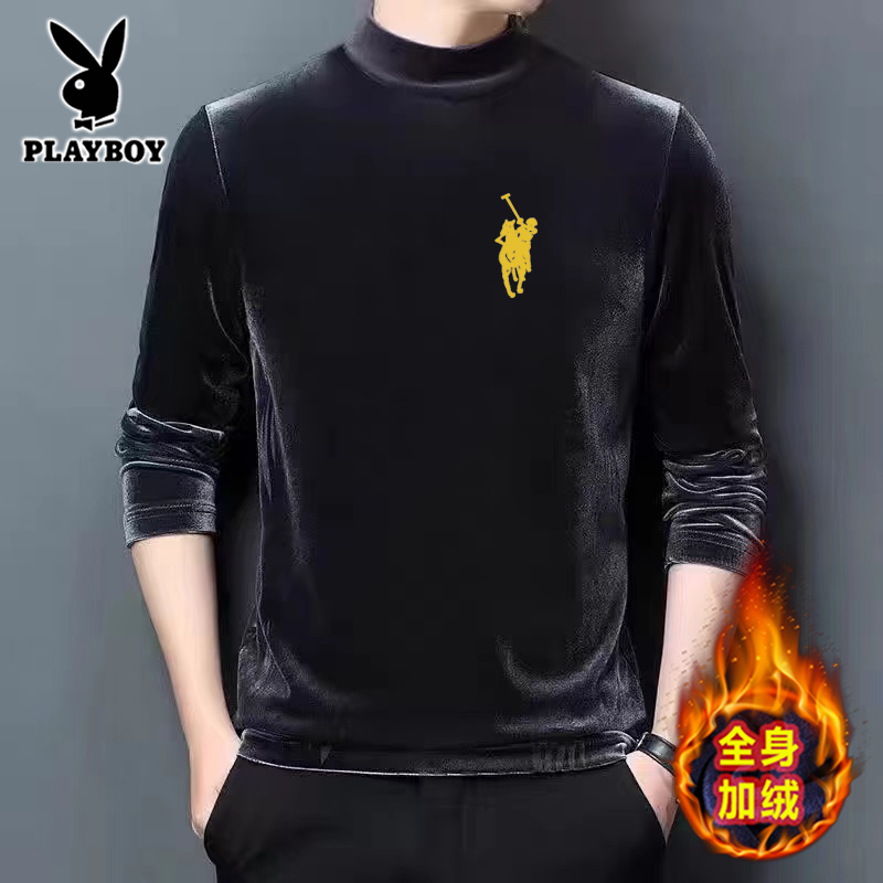 男士修身加绒加厚套头打底衫卫衣