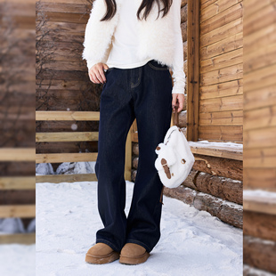 COLDSTONE【冷冬御寒系列】秋冬复古加绒保暖直筒牛仔裤宽松百搭
