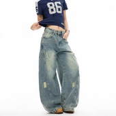 复古破洞弯刀水洗做旧裤 COLDSTONE 子宽松潮百搭 张颜齐同款