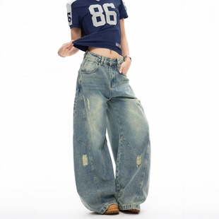 复古破洞弯刀水洗做旧裤 COLDSTONE 子宽松潮百搭 张颜齐同款