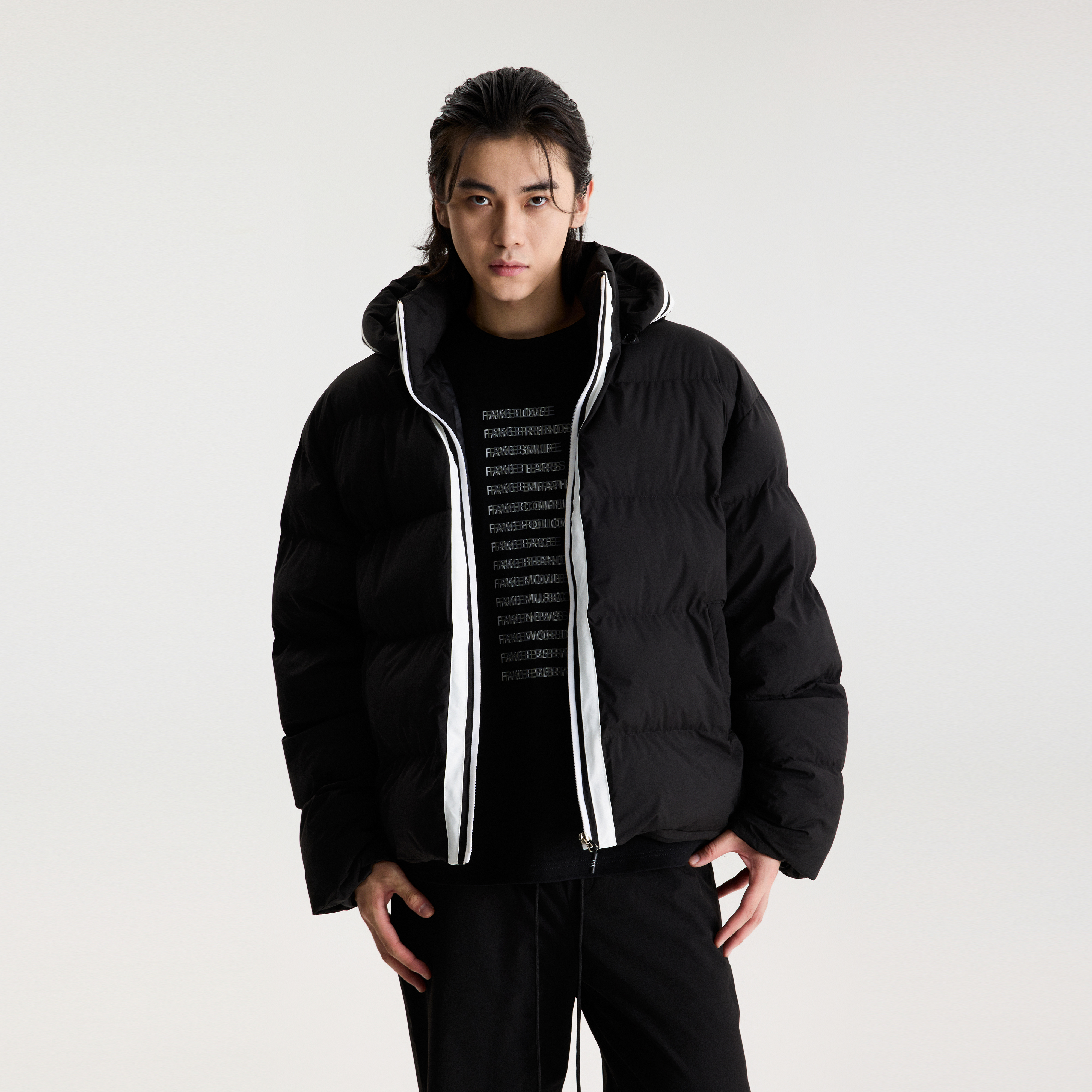 COLDSTONE 冬季三压胶条纹棉服男女潮牌百搭加厚面包棉衣外套保暖