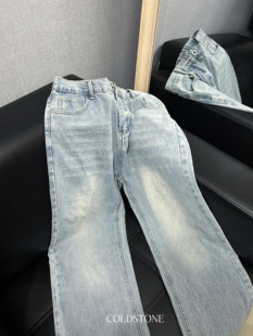 COLDSTONE 浅蓝色阔腿牛仔裤男女款高腰显瘦宽松拖地直筒裤子