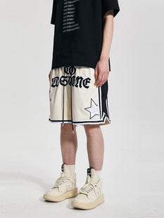 运动裤 美式 情侣 网眼透气印花抽绳五分刺绣星星短裤 COLDSTONE夏季