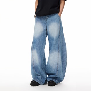 COLDSTONE 美式宽松阔腿水洗做旧弯刀蓝牛牛仔裤廓形垂感休闲百搭