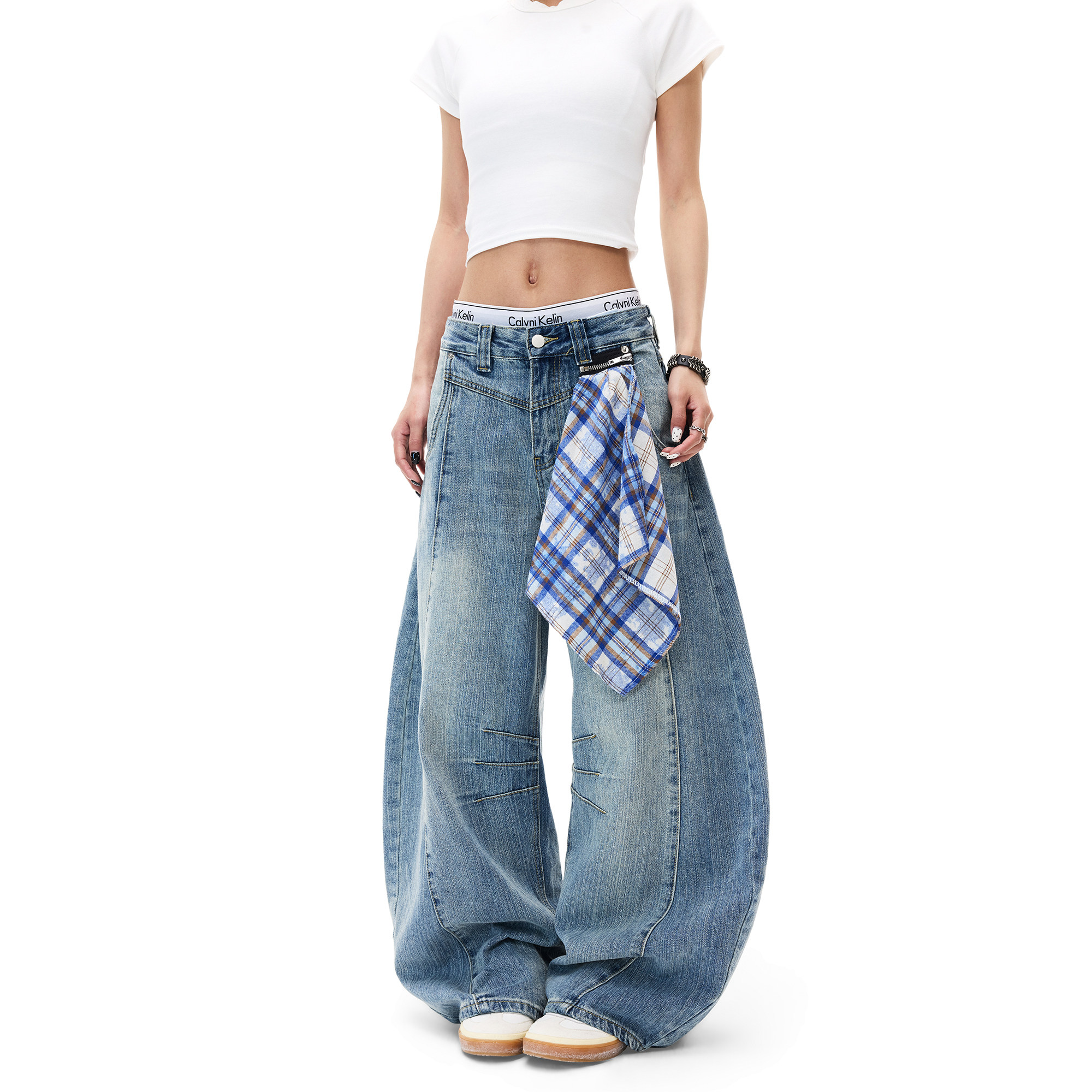 卓沅同款 COLDSTONE美式弯刀裤女别致拉链可拆卸方巾宽松阔腿裤