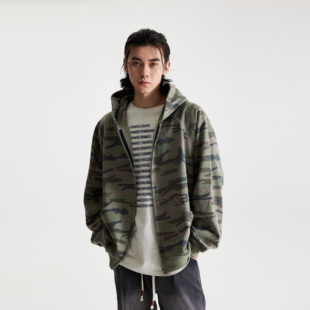 COLDSTONE 美式休闲宽松迷彩连帽卫衣开衫外套男女秋冬情侣上衣