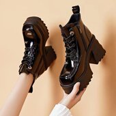 英伦马丁靴女小个子增高2024年秋冬新款 高跟短靴子厚底粗跟女靴子