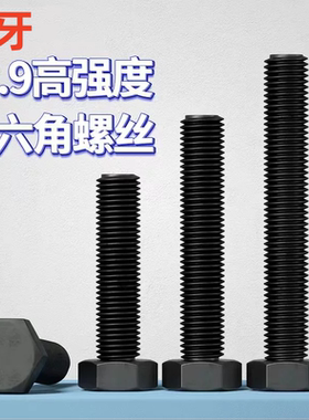 12.9级外六角螺丝全牙黑色高强度螺栓加长螺杆大全M6M8M10-M22M24