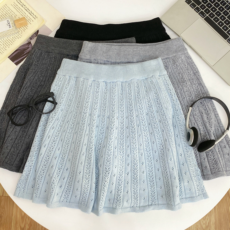 针织刺绣镂空防走光半身裙短裙女