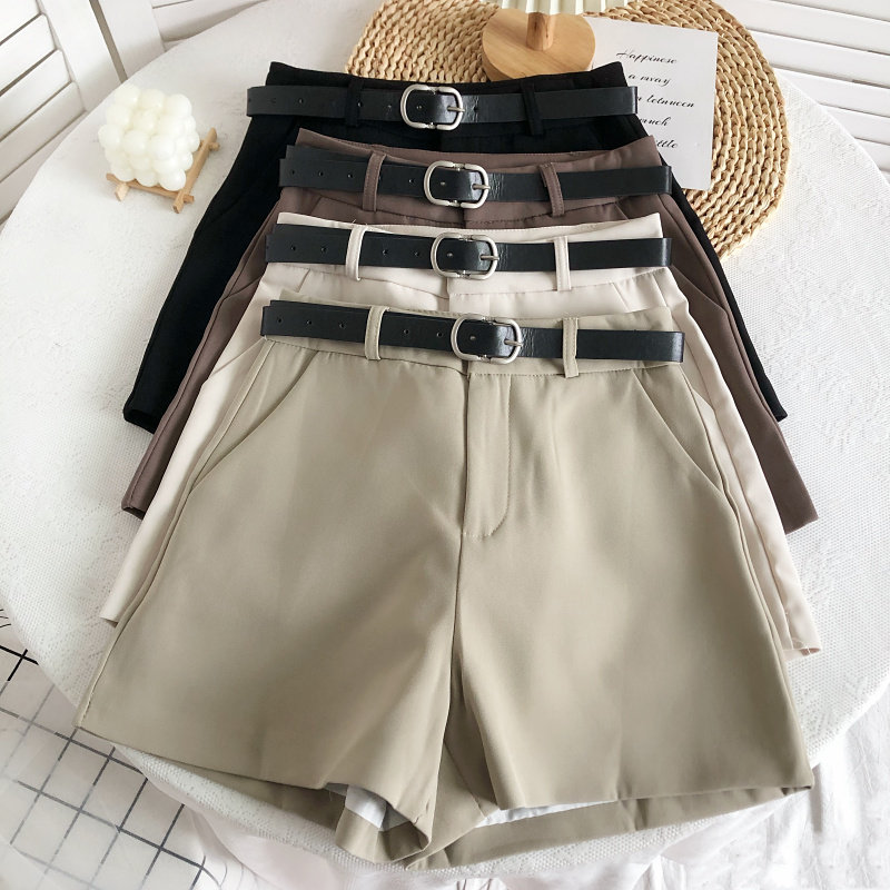 2022春夏韩版新款百搭简约休闲宽松显瘦高腰直筒阔腿短裤女配腰带,女装/女士精品,休闲裤,淘宝优惠券,粉丝福利购,淘宝优惠卷