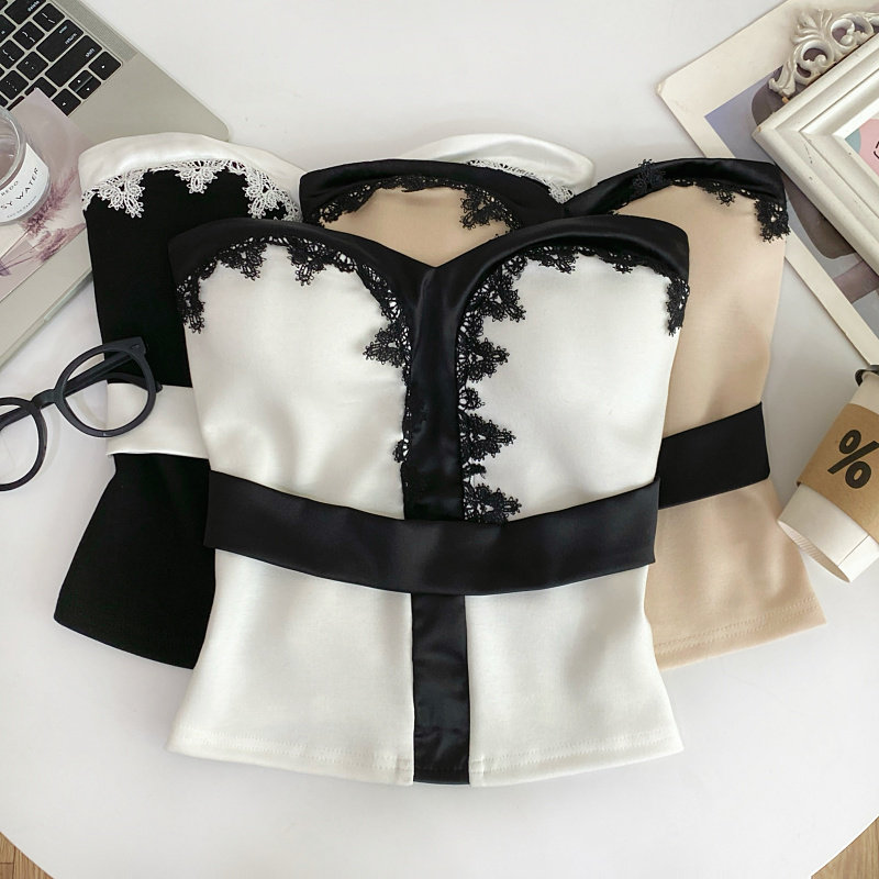 辣妹性感低胸拼蕾丝边抹胸收腰弹力小心机修身显瘦带胸垫背心女,女装/女士精品,背心吊带,淘宝优惠券,粉丝福利购,淘宝优惠卷