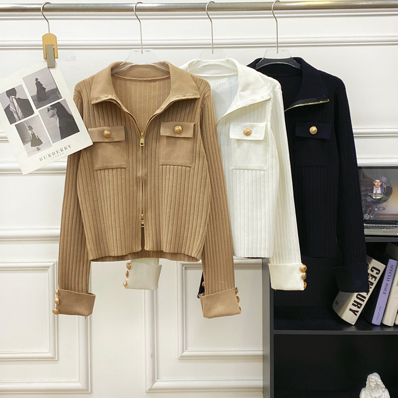 小香风气质百搭翻领双拉链长袖针织竖条纹短款开衫外套女2025秋冬,女装/女士精品,毛针织衫,淘宝优惠券,粉丝福利购,淘宝优惠卷