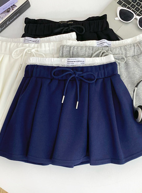 设计感百搭假两件蕾丝拼接抽绳松紧腰防走光百褶半身裙短裙女夏季