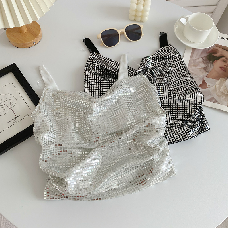 闪闪亮片短款吊带背心