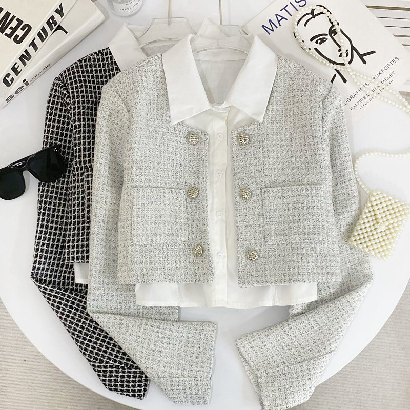 粗花呢外套秋冬内搭背心两件套