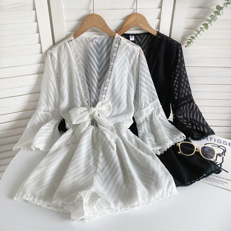 松紧高腰度假风短裤连体裤