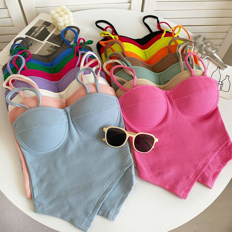 带胸垫不规则短款百搭吊带