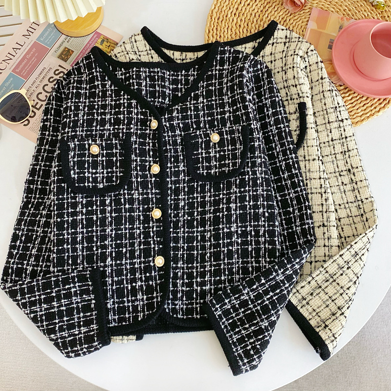 休闲气质短款粗花呢长袖外套