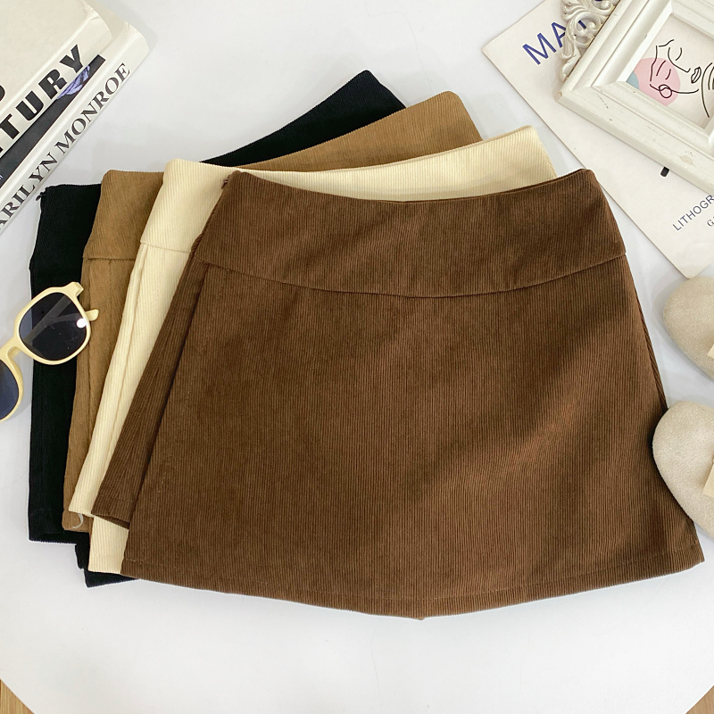 复古百搭灯芯绒侧开叉半身裙女