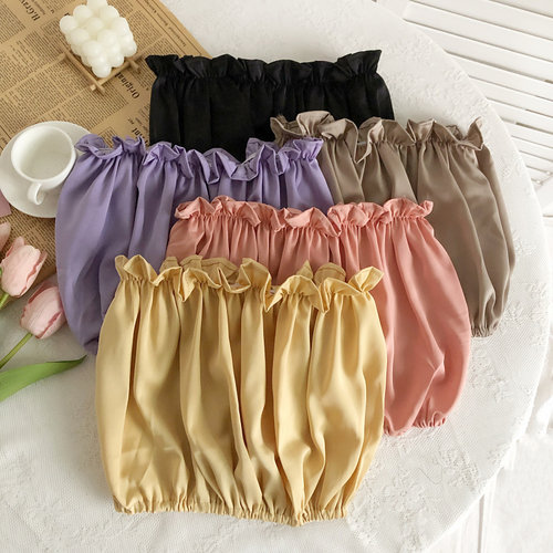 甜美木耳边裹胸抹胸背心女